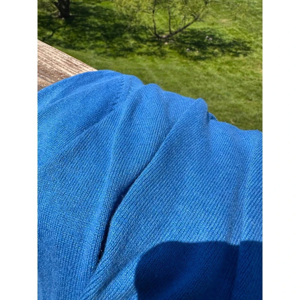 Silk Cotton Cashmere Blend Polo Sweater Blue Long Sleeve Mens Medium